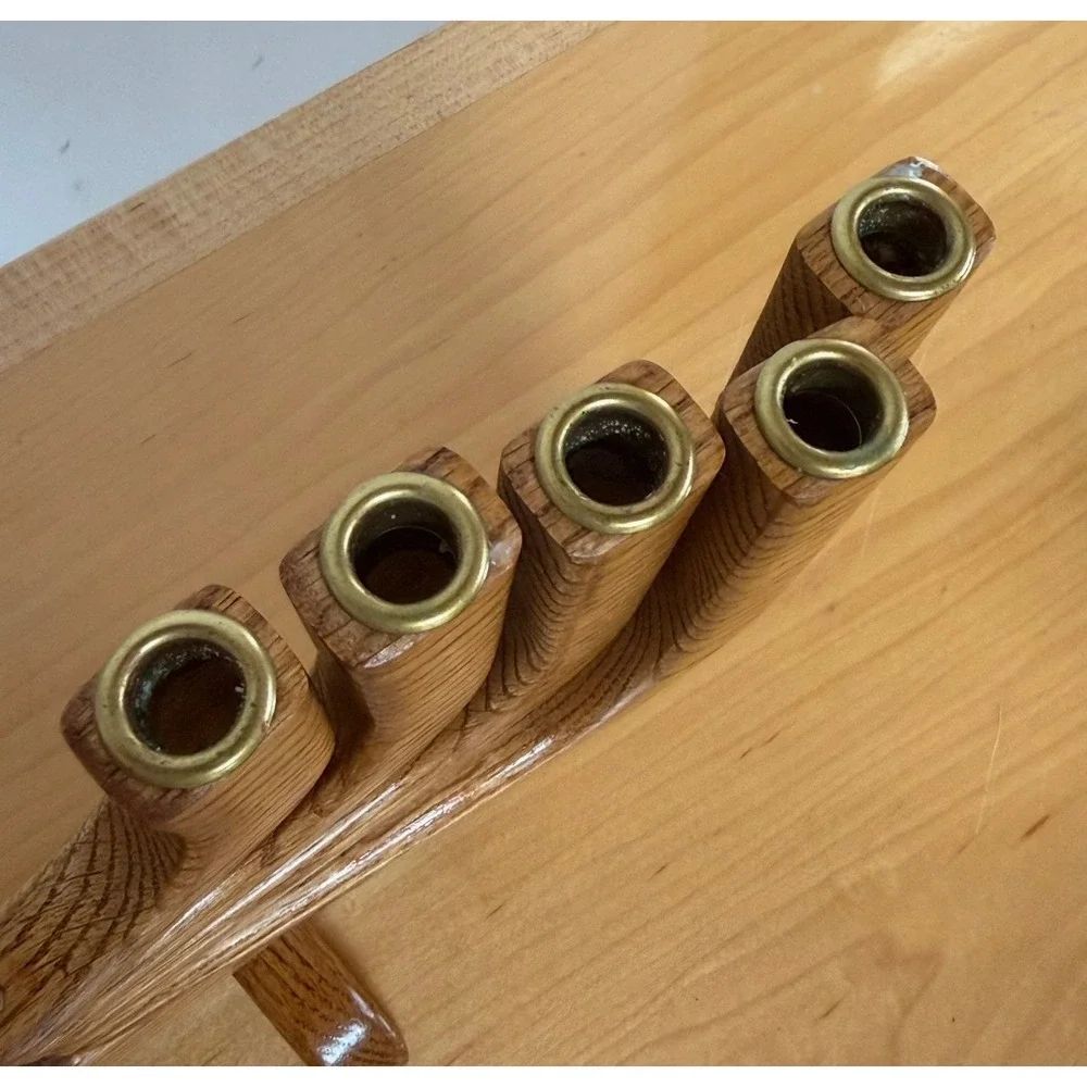 Vintage MCM Wooden Bird Candelabra 5-Light Taper Candle Holder Oak Finish Bird